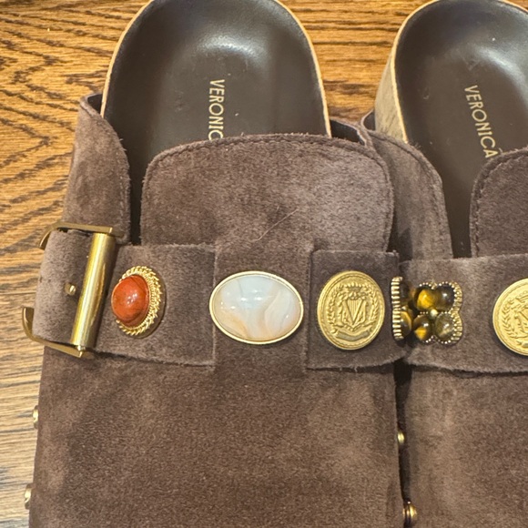 Veronica Beard Fern Espresso Brown Suede Charm Clogs Mules 10 - Picture 4 of 16